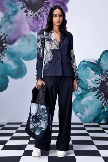 Anemone Flower Slim Fit Jacket- Black Grey - Genes Online Store