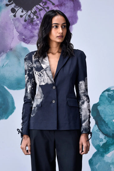 Anemone Flower Slim Fit Jacket- Black Grey - Genes Online Store