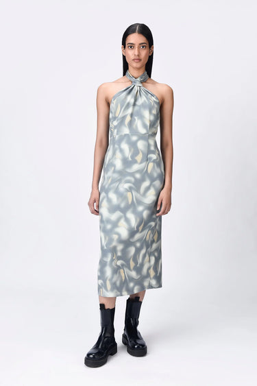 Aurora Print Halter Neck Dress- Taupe Clay - Genes Lecoanet Hemant