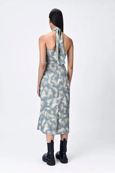 Aurora Print Halter Neck Dress- Taupe Clay - Genes Lecoanet Hemant