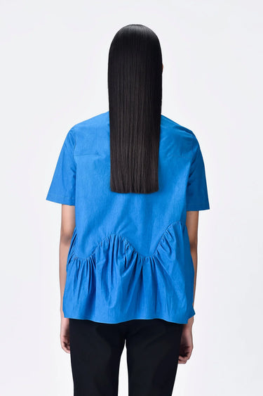 Azure Blue Giza Cotton Poplin Top - Blue