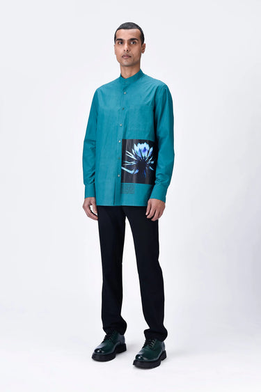 Band Collar Shirt with UV Flower Sticker - Genes Lecoanet Hemant