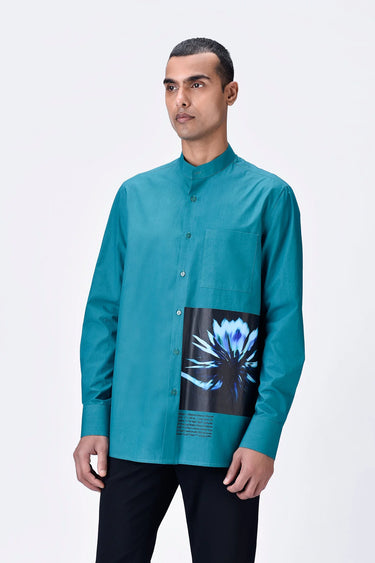 Band Collar Shirt with UV Flower Sticker - Genes Lecoanet Hemant