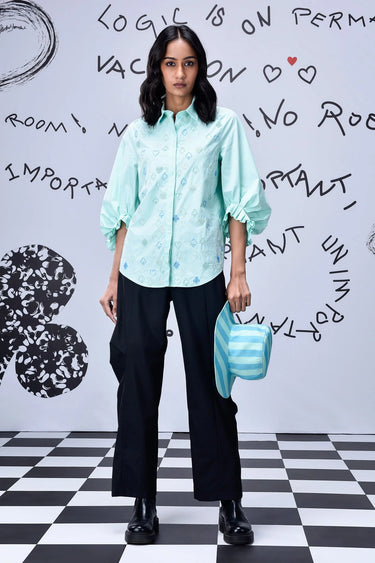 Bead Embroidery Regular Fit Top - Nile Green - Genes Online Store