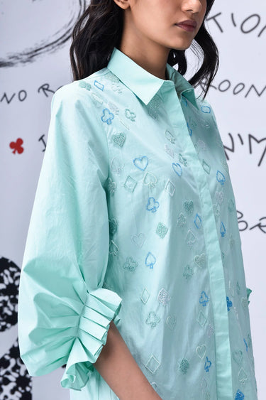 Bead Embroidery Regular Fit Top - Nile Green - Genes Online Store
