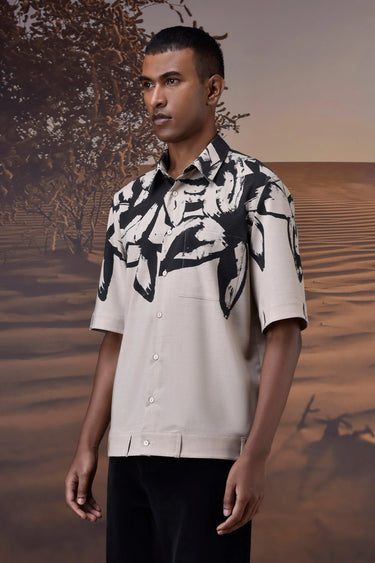 Premium beige printed shirt with soft fabric and casual summer styling