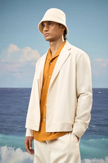 Beige Premium Cotton Linen Notch Lapel Jacket