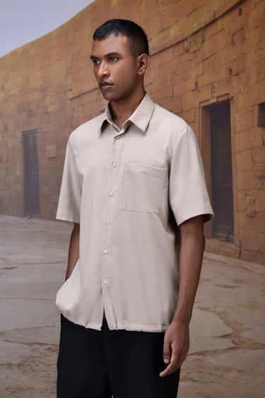 Premium beige shirt in wool blend fabric with structured yet comfortable fit