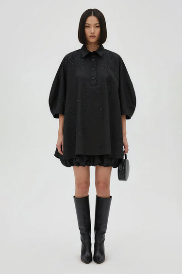 Black embroidered oversized shirt for women by Genes Lecoanet Hemant India