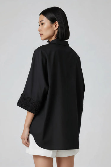Stylish black relaxed shirt for women with high low hemline, smart casual wear India