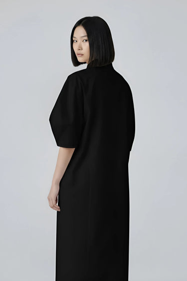 Elegant black shirt dress for women with flowing silhouette, premium designer wear