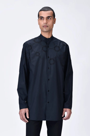 Black Giza Cotton Poplin Kurta - Genes Lecoanet Hemant