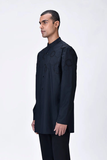 Black Giza Cotton Poplin Kurta - Genes Lecoanet Hemant