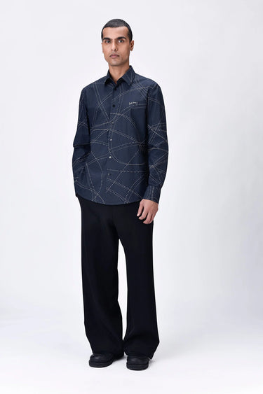 Black Giza Cotton Shirt with Dotted Aurora Print - Genes Lecoanet Hemant