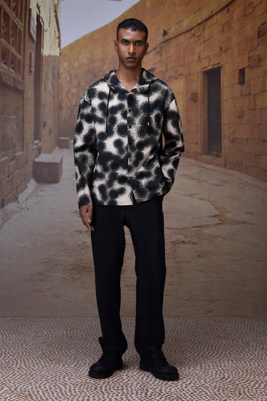 Black Graphic Hood Shirt in Giza Cotton Poplin - Genes Online Store
