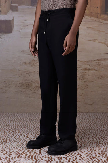 Black drawstring trousers in poly-viscose lycra fabric with stretch and comfort
