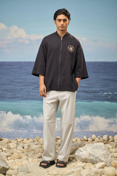 Black Premium Cotton Jacquard Lycra Oversized Bomber