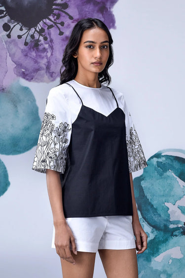 Black White Layered Relax Fit Top - Genes Online Store