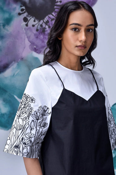 Black White Layered Relax Fit Top - Genes Online Store