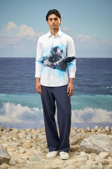 Blue and white shirt for men with relaxed fit and clean silhouette