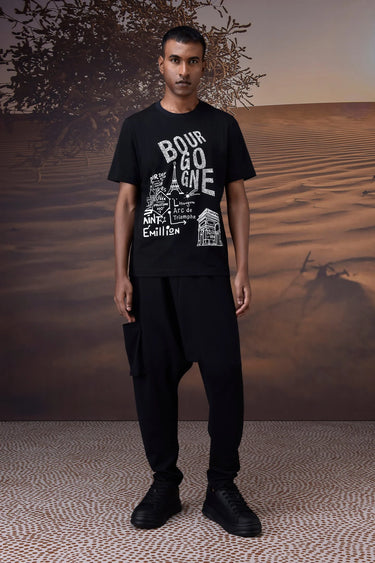Black Bourgogne Paris graphic T-shirt for men with bold printed design