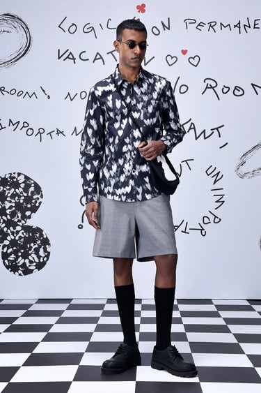 Button Up Heart Regular Fit Shirt- Black - Genes Online Store