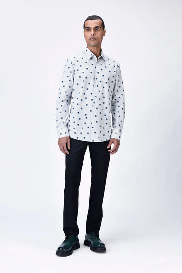 Button-Up Shirt with UV Flower Print - Taupe stripe - Genes Lecoanet Hemant