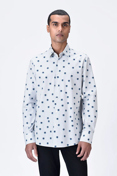 Button-Up Shirt with UV Flower Print - Taupe stripe - Genes Lecoanet Hemant