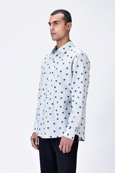 Button-Up Shirt with UV Flower Print - Taupe stripe - Genes Lecoanet Hemant