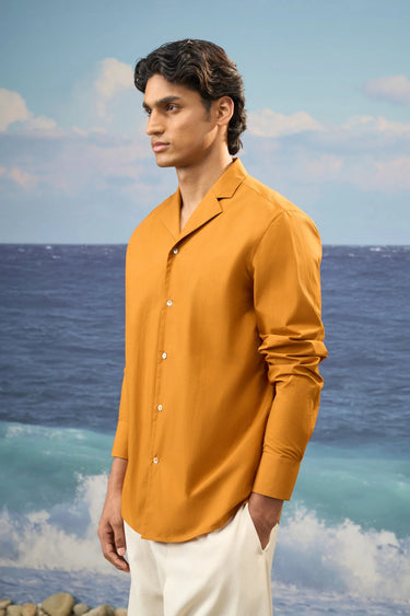 Caramel Premium Cotton Poplin Notch Lapel Shirt