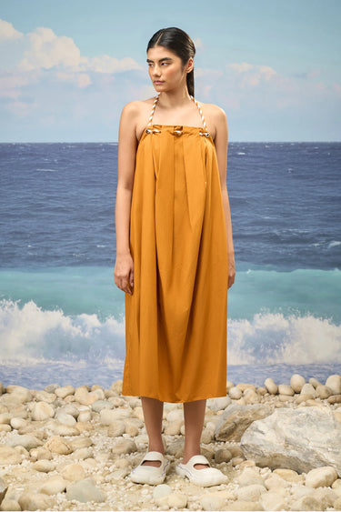 Caramel Premium Giza Cotton Pleated Sleeveless Dress