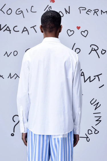 Card Beard Embroidery Regular Fit Shirt - White - Genes Online Store