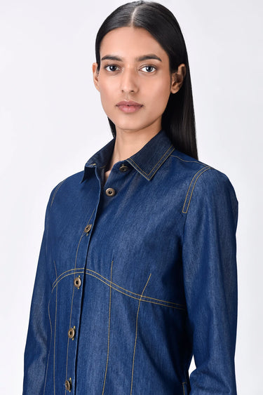 Chambray Shirt Dress with Top Stitch Highlights