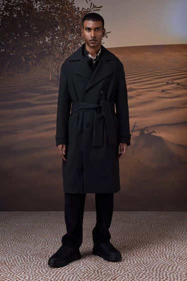 Charcoal Poly Felt Trench Coat - Genes Online Store