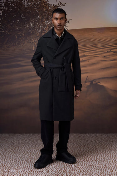 Charcoal Poly Felt Trench Coat - Genes Online Store