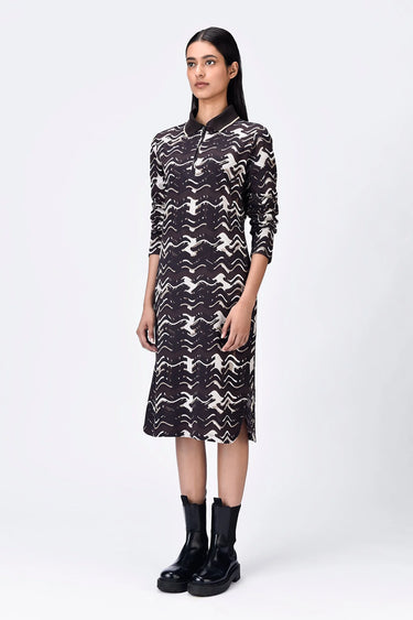 Chocolate Brown Cotton Pique Polo Dress with Front Zipper - Genes Lecoanet Hemant