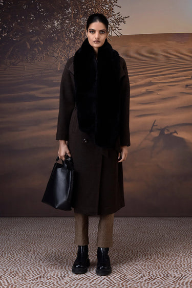 Chocolate Brown Double-Layer Fleece Overcoat - Genes Online Store