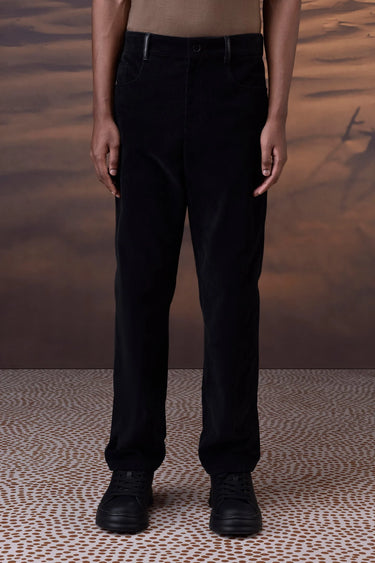 Classic Black Corduroy Trousers with Leather Detail - Genes Online Store