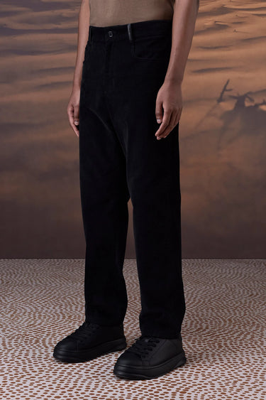 Classic Black Corduroy Trousers with Leather Detail - Genes Online Store
