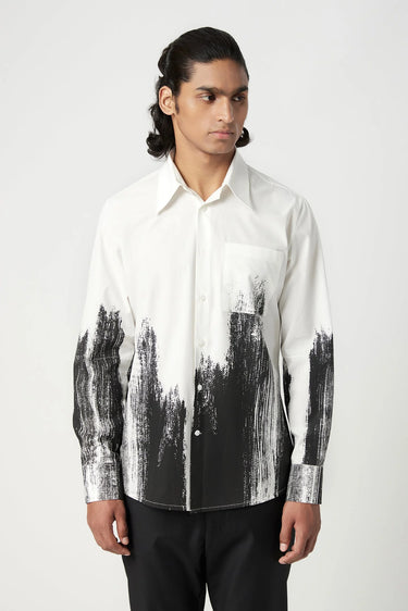 Classic Fit Button-Up Shirt with Brush Stroke Print Placement - Genes Lecoanet Hemant