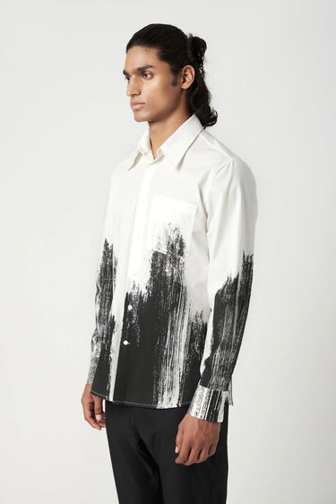 Classic Fit Button-Up Shirt with Brush Stroke Print Placement - Genes Lecoanet Hemant