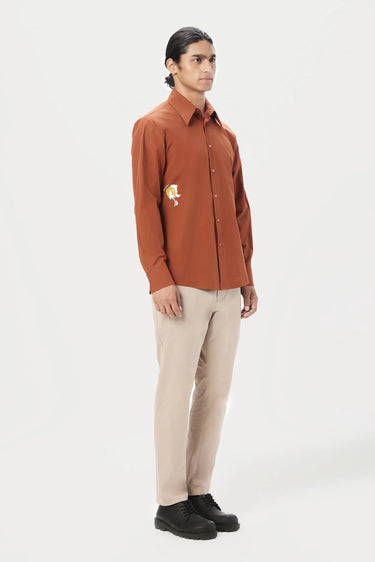 Classic Fit Button-Up Shirt with Fish Print Placement - Genes Lecoanet Hemant