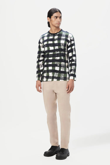 Classic Fit Full Sleeve T-Shirt with All-Over Large Check Print - Genes Lecoanet Hemant
