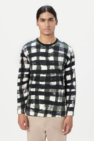 Classic Fit Full Sleeve T-Shirt with All-Over Large Check Print - Genes Lecoanet Hemant