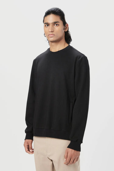 Classic Fit Sweatshirt with Brushed Logo Print Placement- Black - Genes Lecoanet Hemant