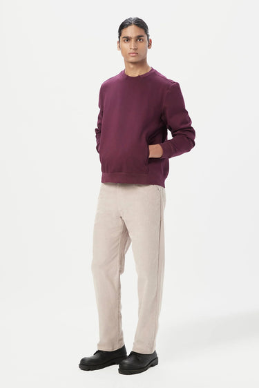 Classic Fit Sweatshirt with Brushed Logo Print Placement- Wine