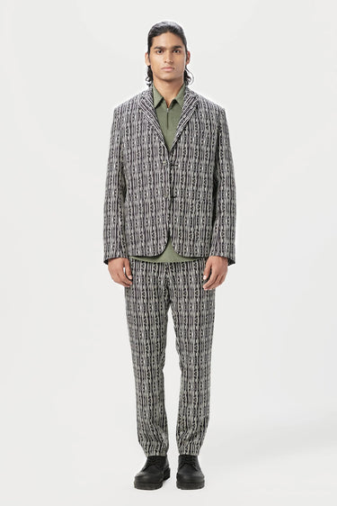 Classic Fit Trousers with All-Over Thin Textured Stripes Print - Genes Lecoanet Hemant