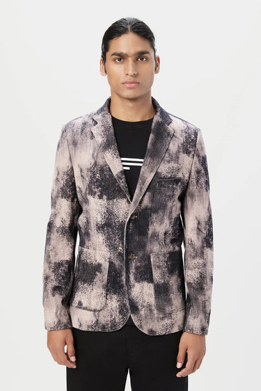 Classic Fit Two-Button Jacket with Patch Pocket with Overall Textured Print - Genes Lecoanet Hemant