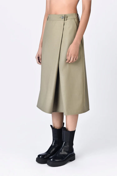Clay Poly Wool A-Line Skirt with Overlapping Pleats