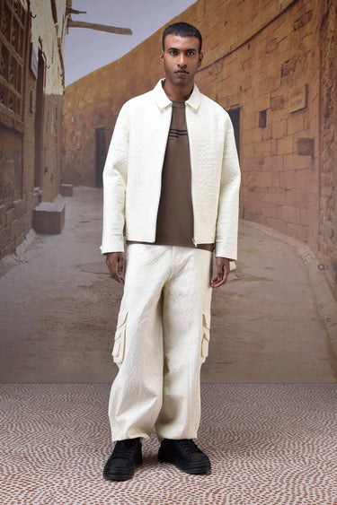Contemporary quilted bomber jacket for men by Genes Lecoanet Hemant India